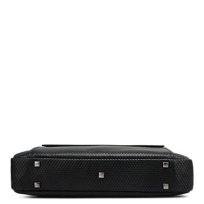 Mat Emboss Leather Laptop Bag - Black