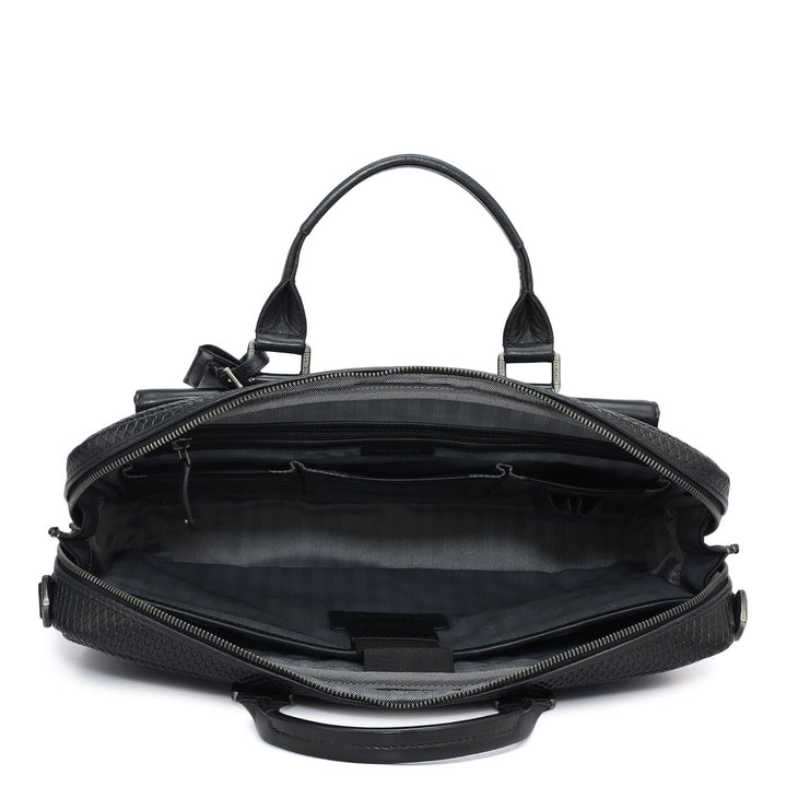 Mat Emboss Leather Laptop Bag - Black