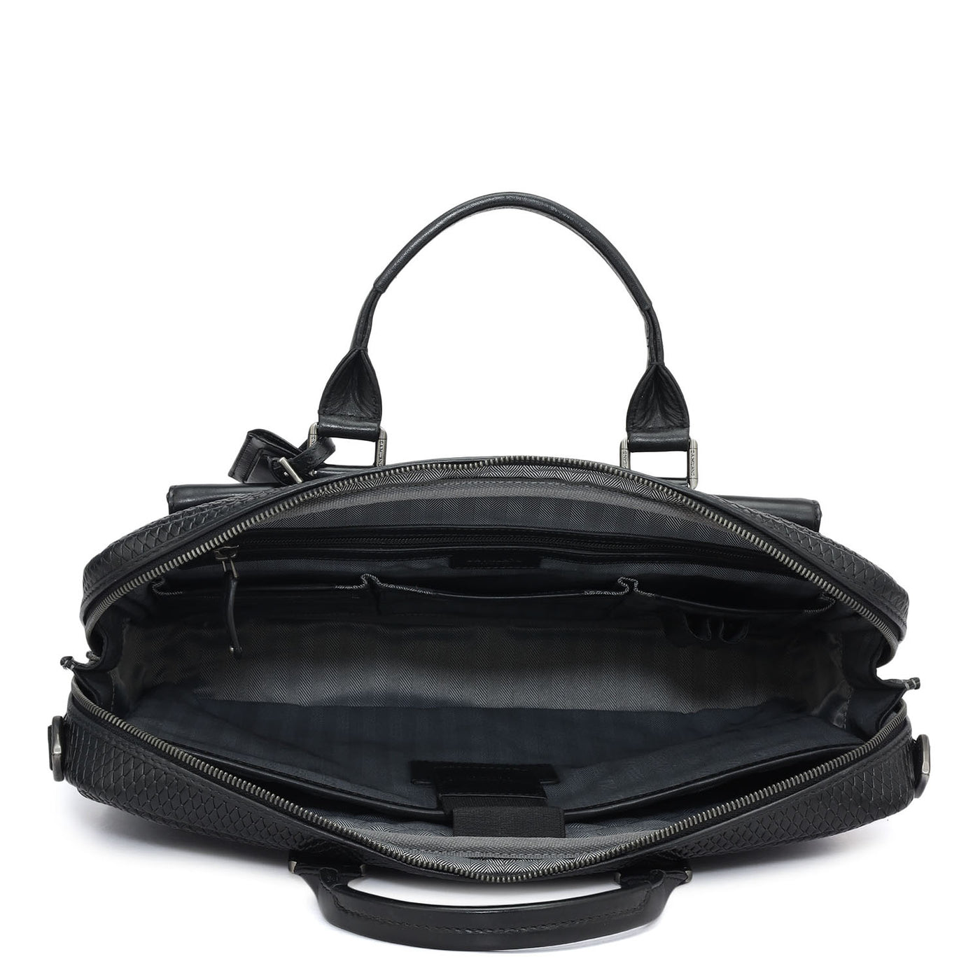 Mat Emboss Leather Laptop Bag - Black
