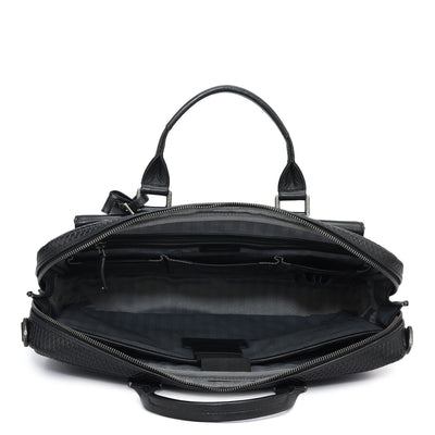 Mat Emboss Leather Laptop Bag - Black