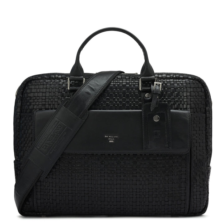 Mat Leather Laptop Bag - Black