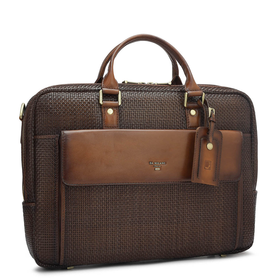 Mat Leather Laptop Bag - Brown