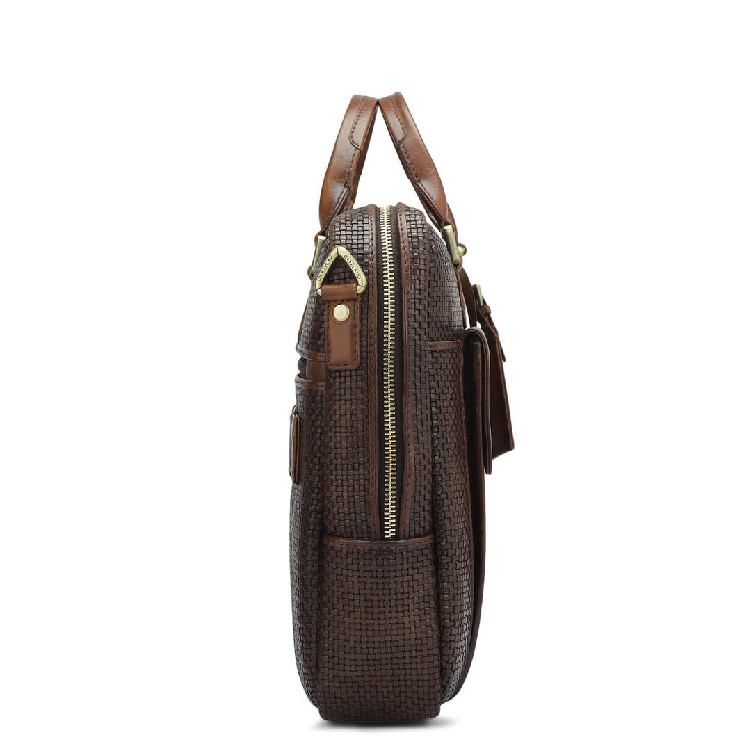 Mat Leather Laptop Bag - Brown