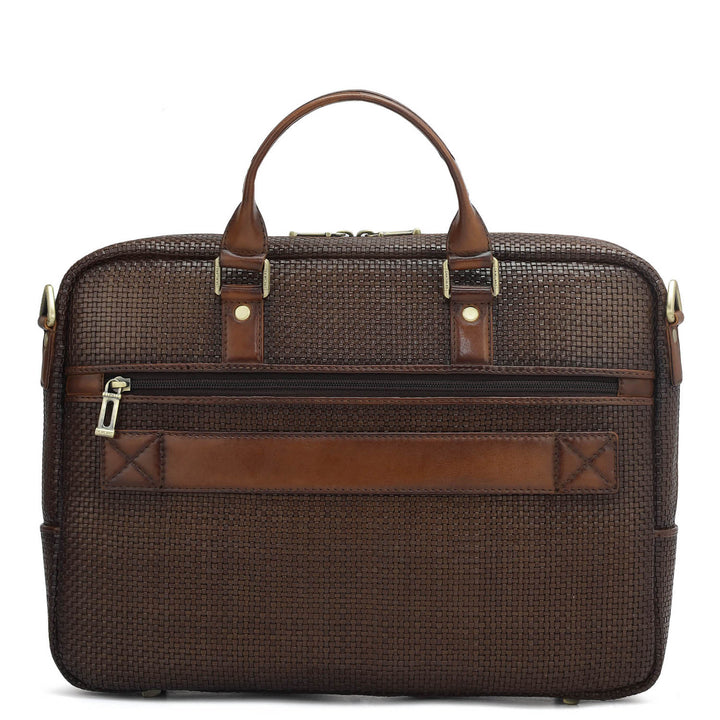 Mat Leather Laptop Bag - Brown