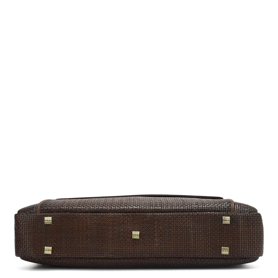 Mat Leather Laptop Bag - Brown