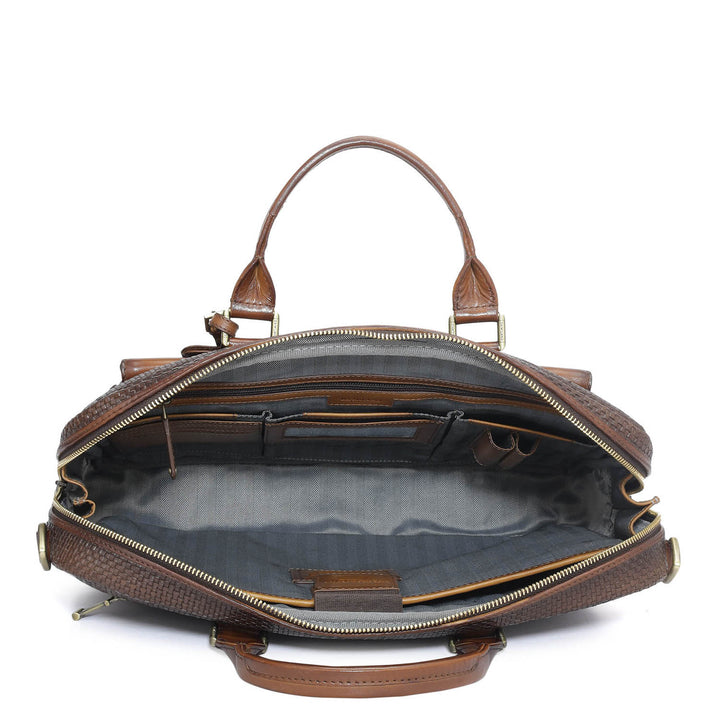 Mat Leather Laptop Bag - Brown