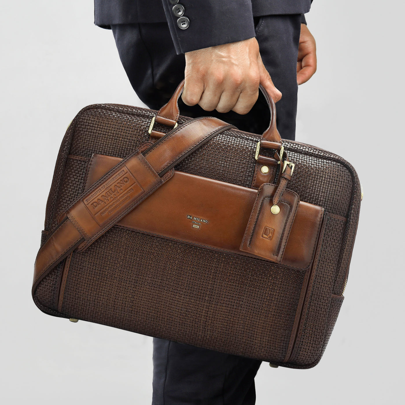 Mat Leather Laptop Bag - Brown