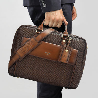 Mat Leather Laptop Bag - Brown