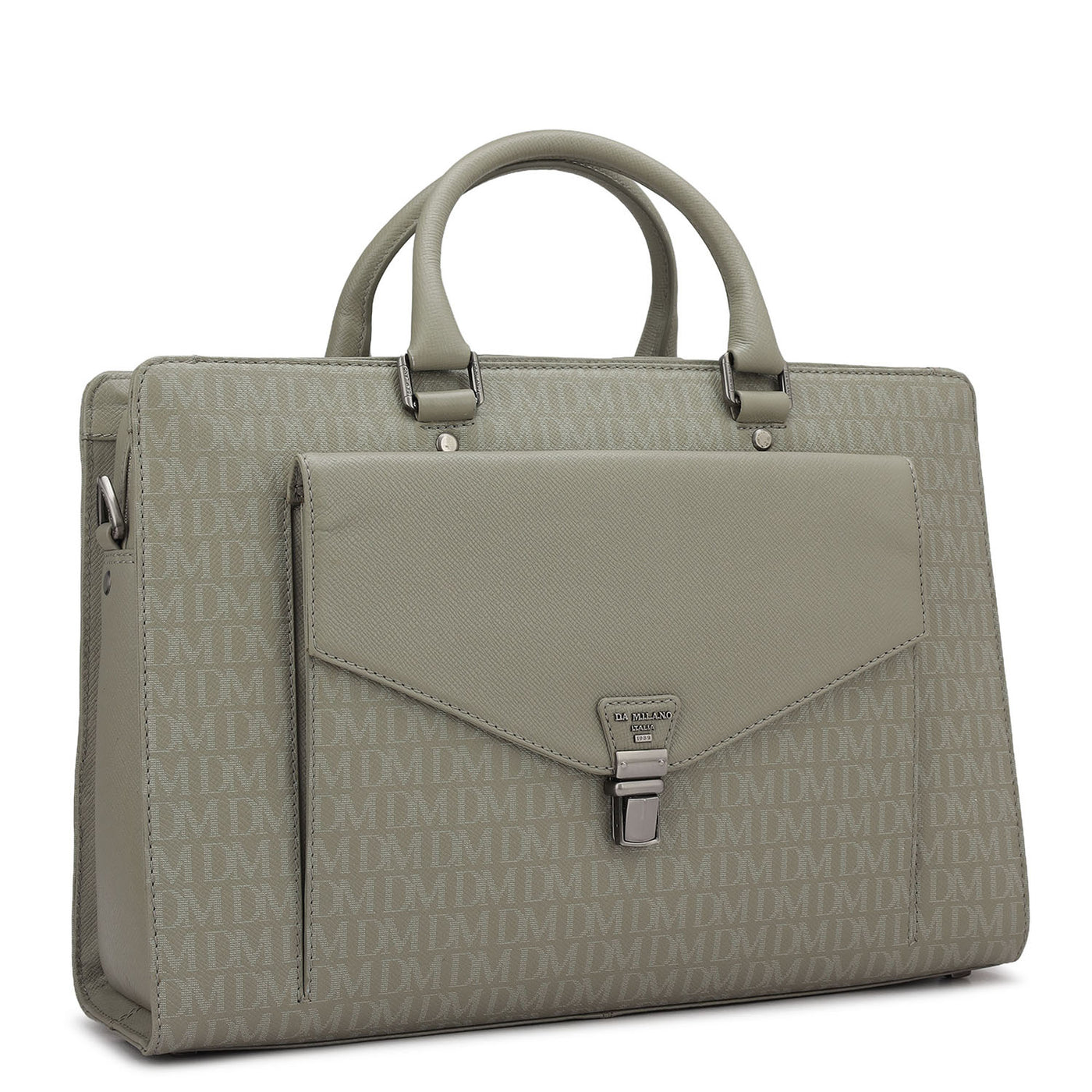 Monogram Franzy Leather Laptop Bag - Stone Grey