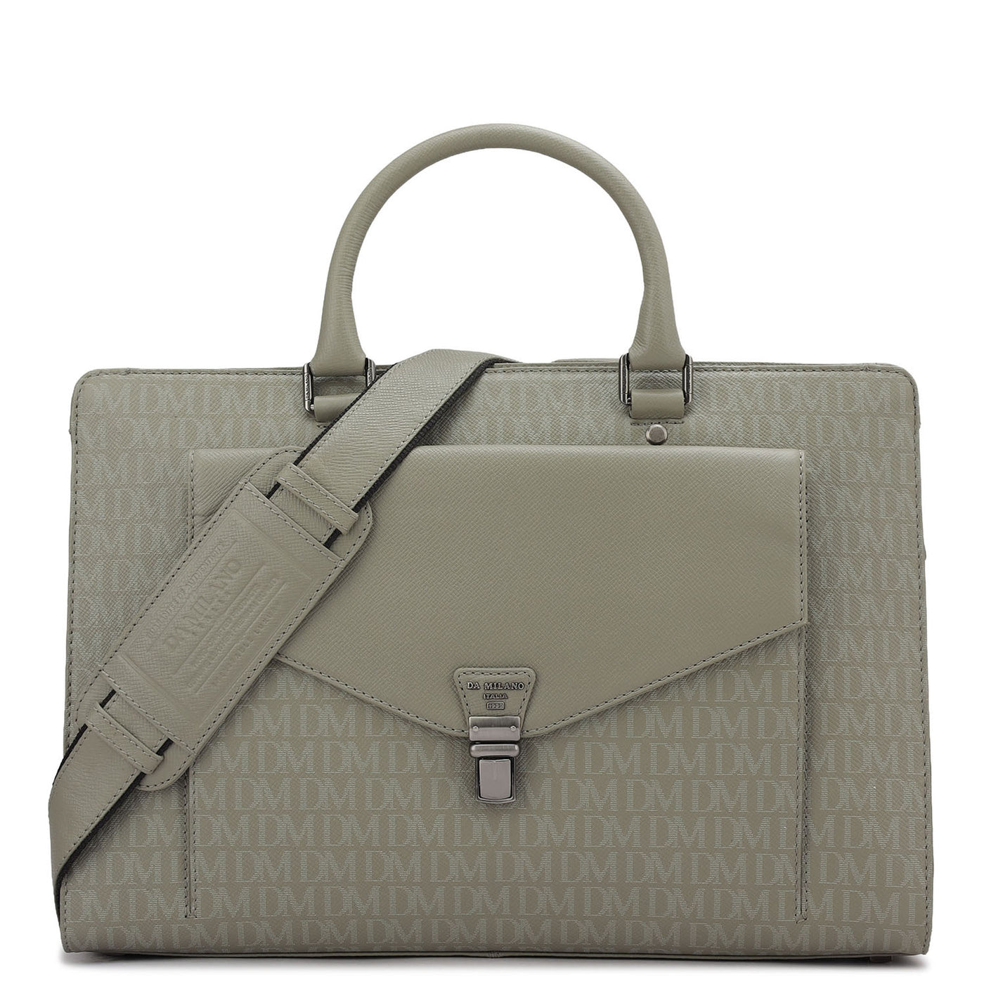 Monogram Franzy Leather Laptop Bag - Stone Grey