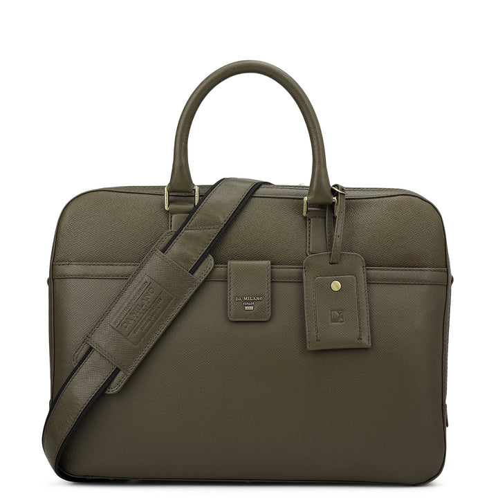 Franzy Leather Laptop Bag - Military Green