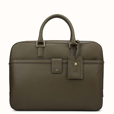Franzy Leather Laptop Bag - Military Green