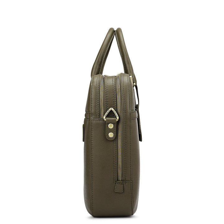 Franzy Leather Laptop Bag - Military Green
