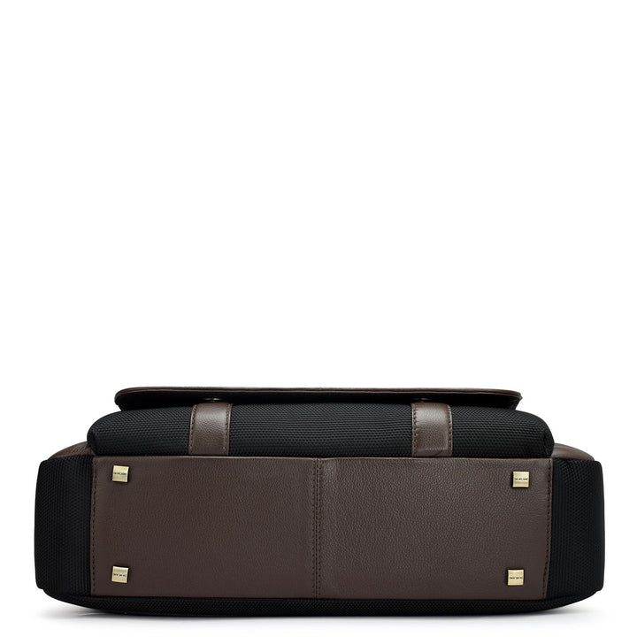 Canvas Wax Leather Laptop Bag - Black & Chocolate