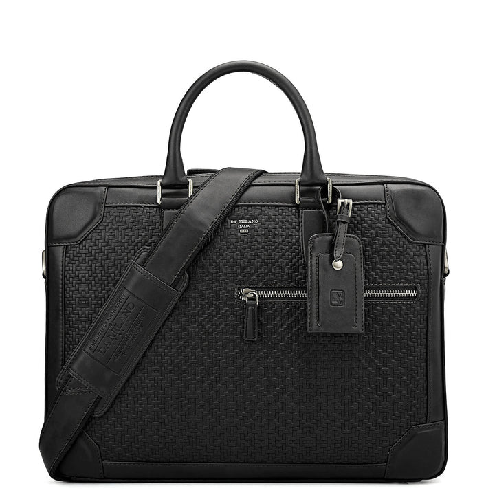 Mat Emboss Leather Laptop Bag - Black
