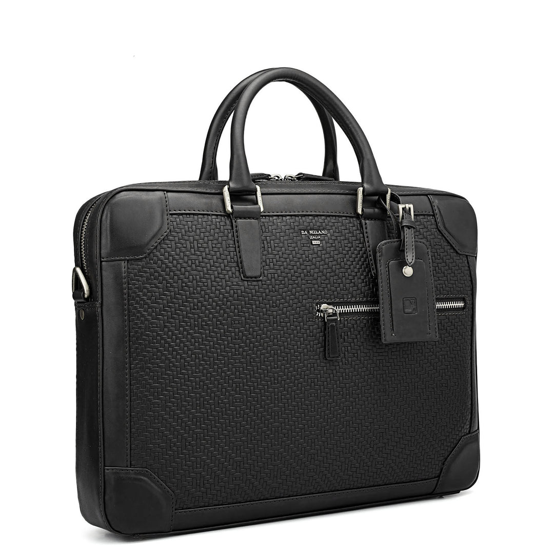 Mat Emboss Leather Laptop Bag - Black