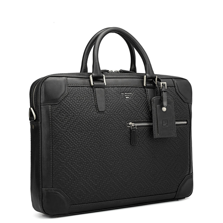 Mat Emboss Leather Laptop Bag - Black