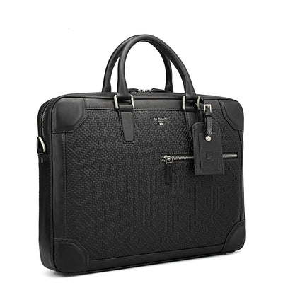 Mat Emboss Leather Laptop Bag - Black