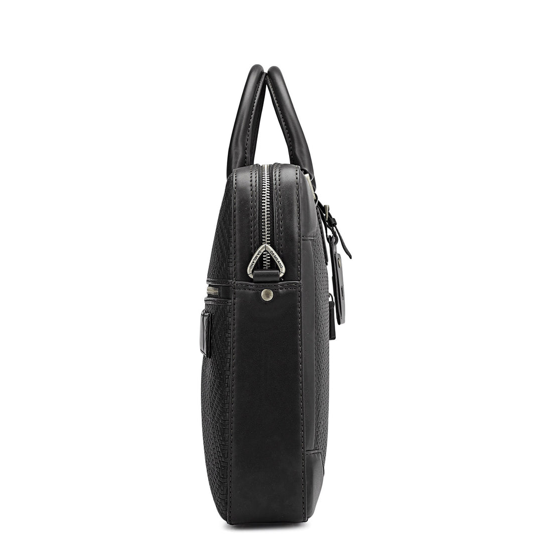 Mat Emboss Leather Laptop Bag - Black