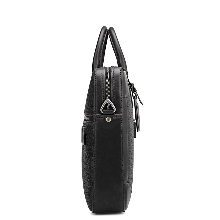 Mat Emboss Leather Laptop Bag - Black