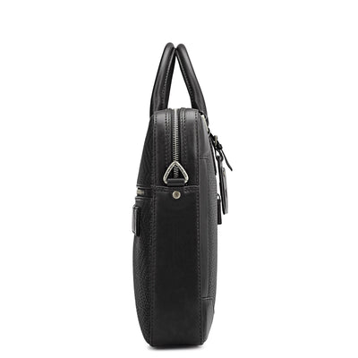 Mat Emboss Leather Laptop Bag - Black