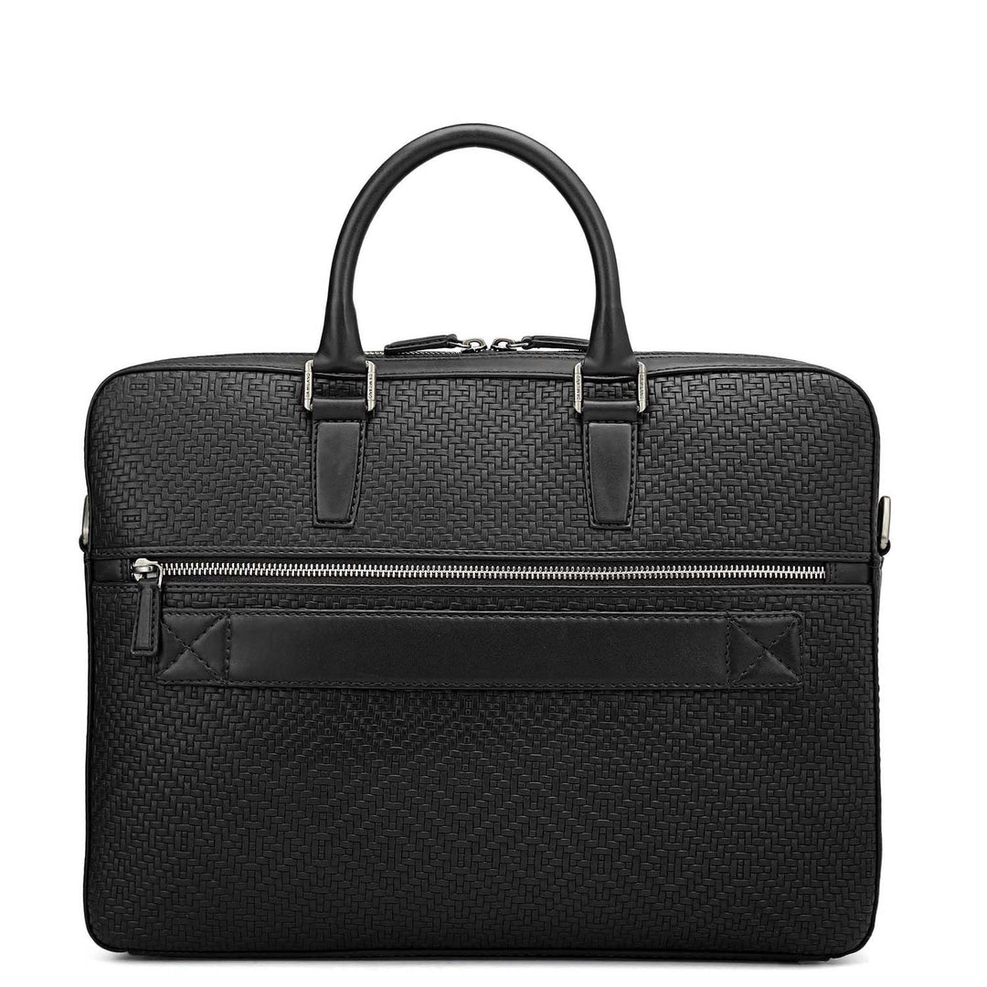 Mat Emboss Leather Laptop Bag - Black