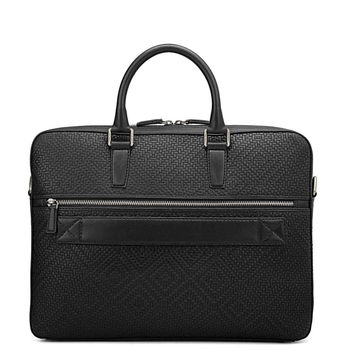 Mat Emboss Leather Laptop Bag - Black