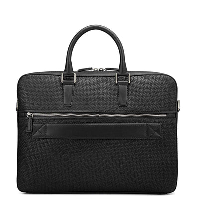 Mat Emboss Leather Laptop Bag - Black