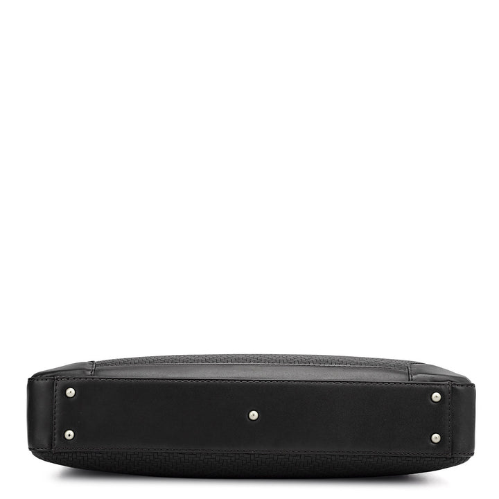 Mat Emboss Leather Laptop Bag - Black