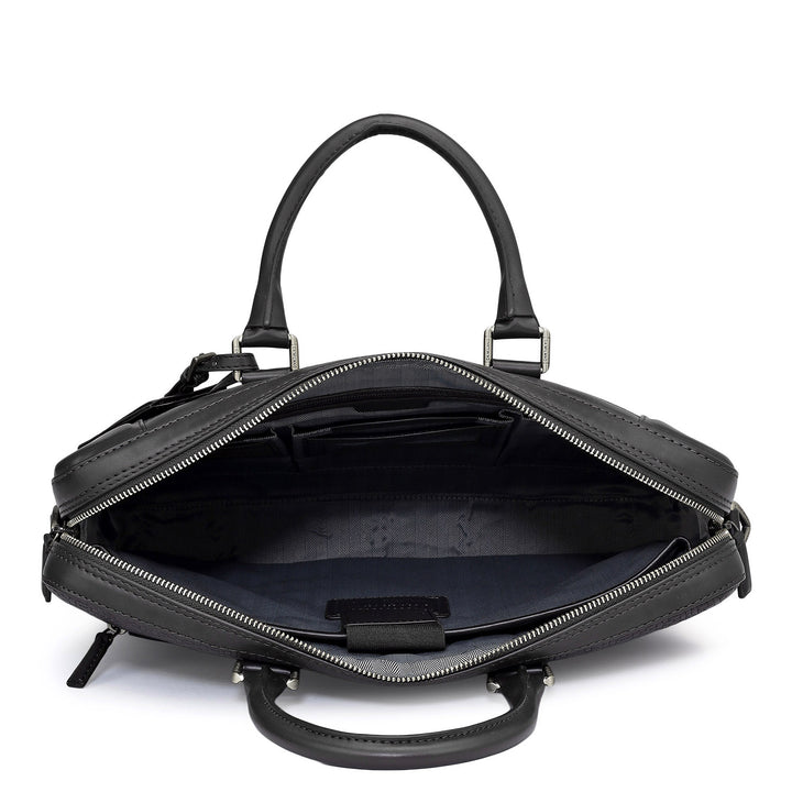 Mat Emboss Leather Laptop Bag - Black