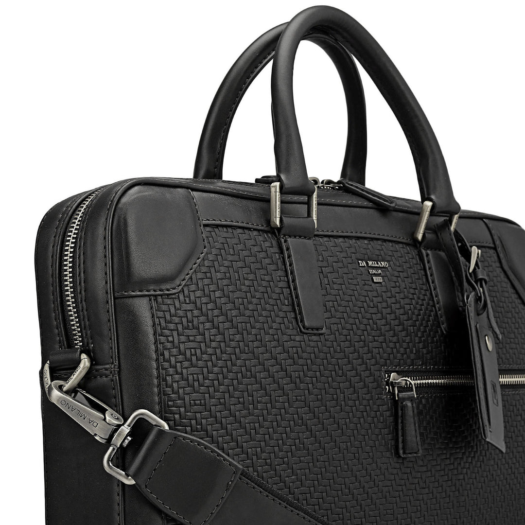 Mat Emboss Leather Laptop Bag - Black