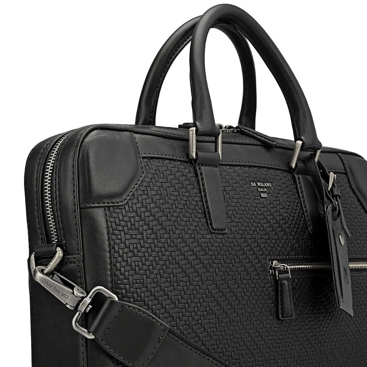 Mat Emboss Leather Laptop Bag - Black