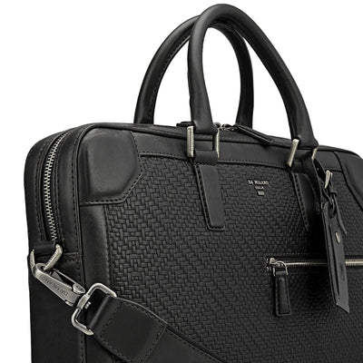 Mat Emboss Leather Laptop Bag - Black