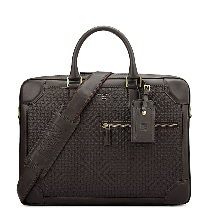 Mat Emboss Leather Laptop Bag - Brown