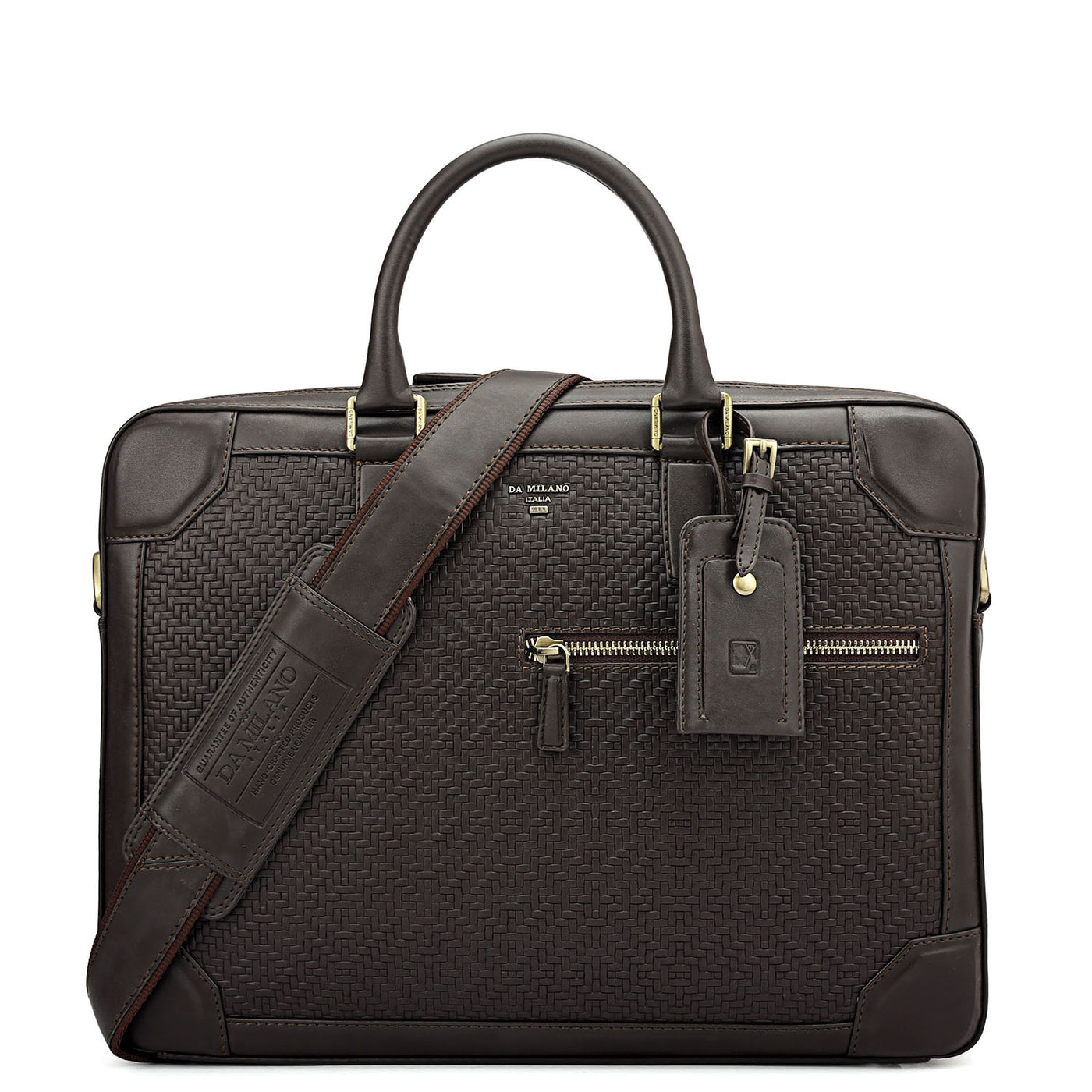 Mat Emboss Leather Laptop Bag - Brown