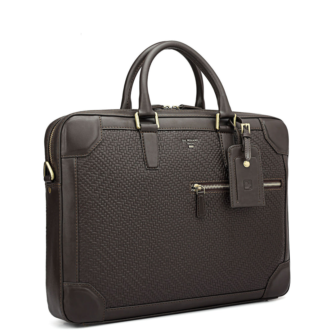 Mat Emboss Leather Laptop Bag - Brown