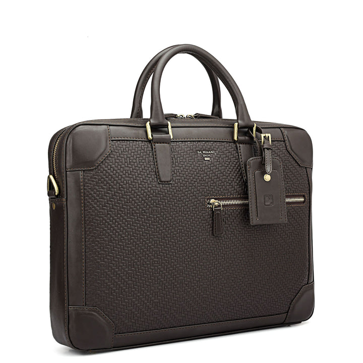 Mat Emboss Leather Laptop Bag - Brown