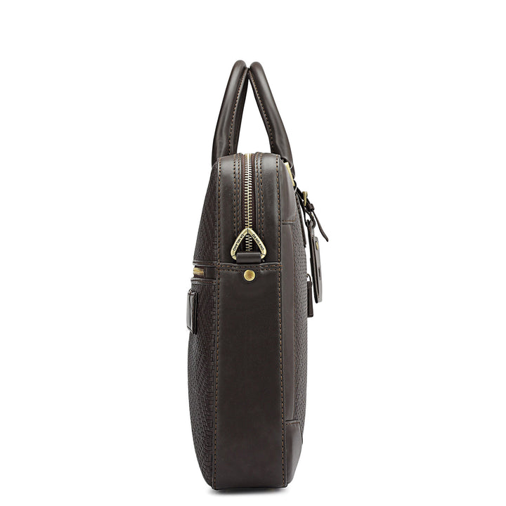Mat Emboss Leather Laptop Bag - Brown