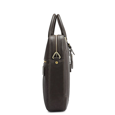 Mat Emboss Leather Laptop Bag - Brown