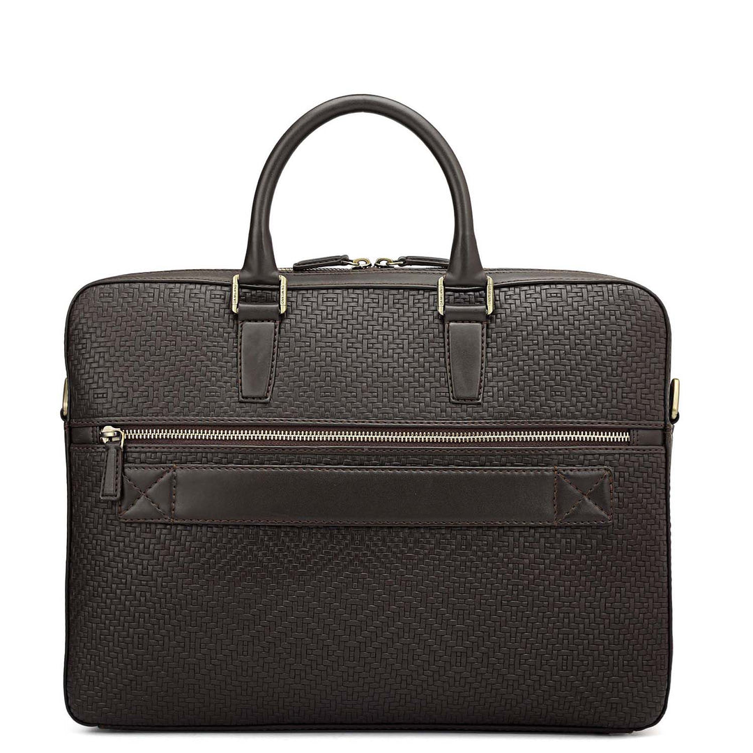 Mat Emboss Leather Laptop Bag - Brown