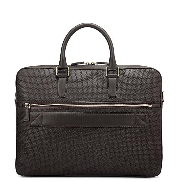 Mat Emboss Leather Laptop Bag - Brown
