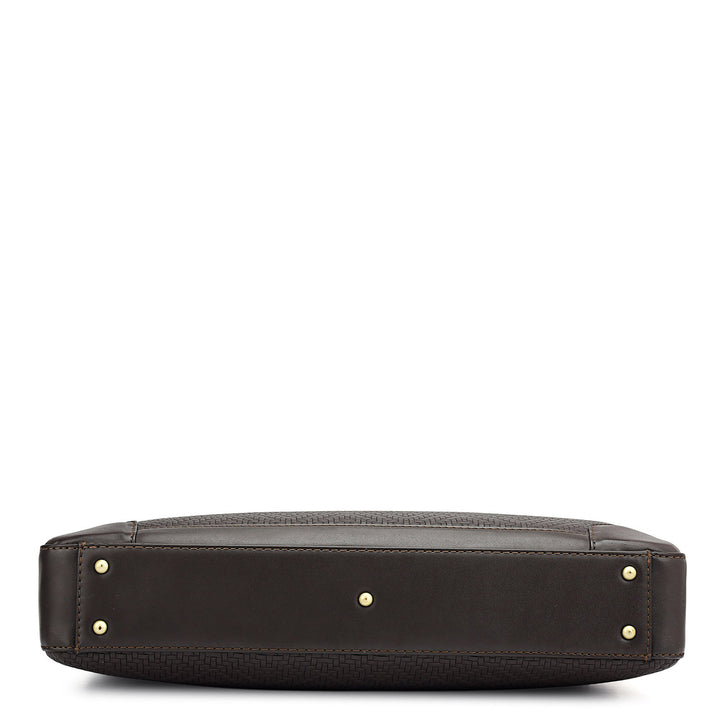 Mat Emboss Leather Laptop Bag - Brown