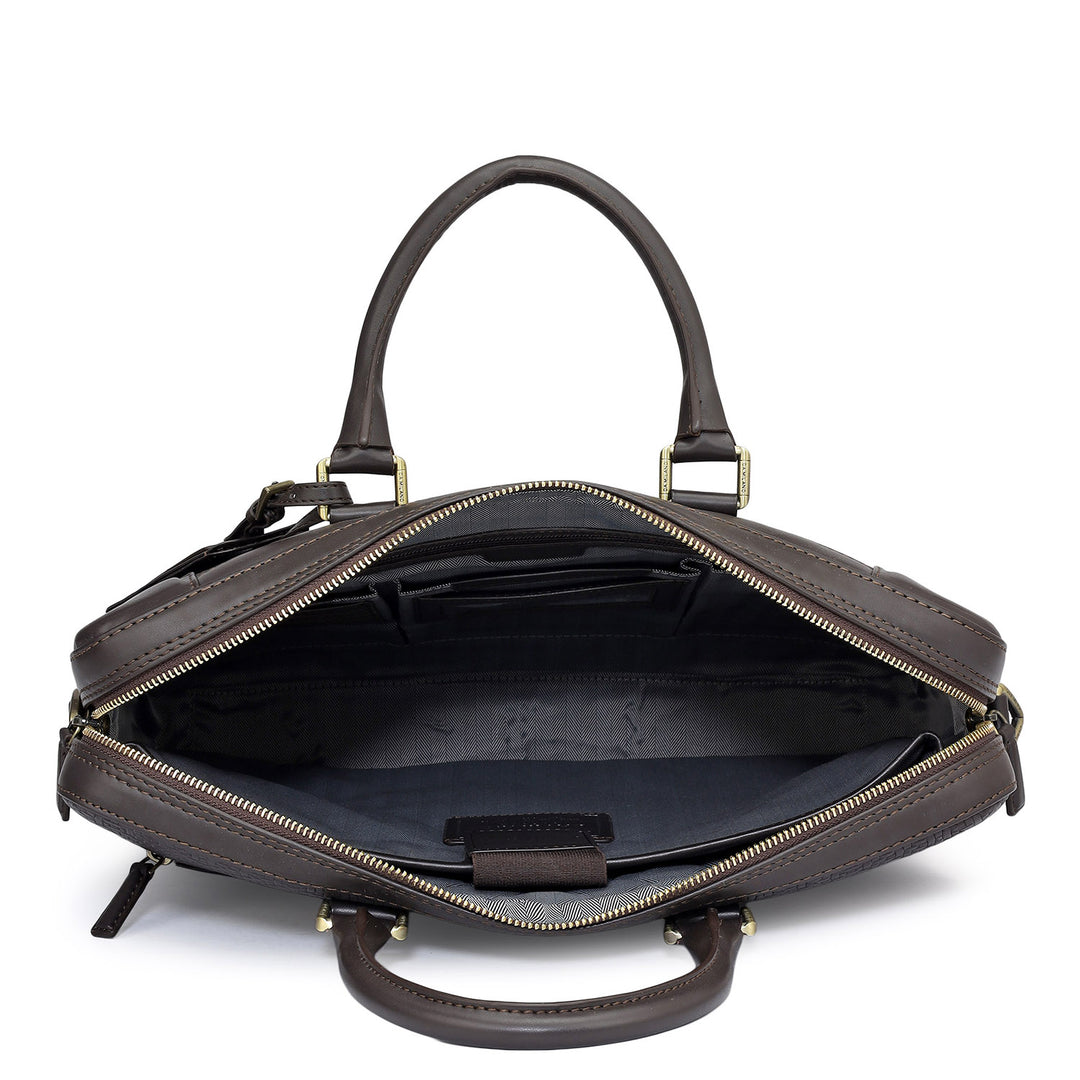 Mat Emboss Leather Laptop Bag - Brown