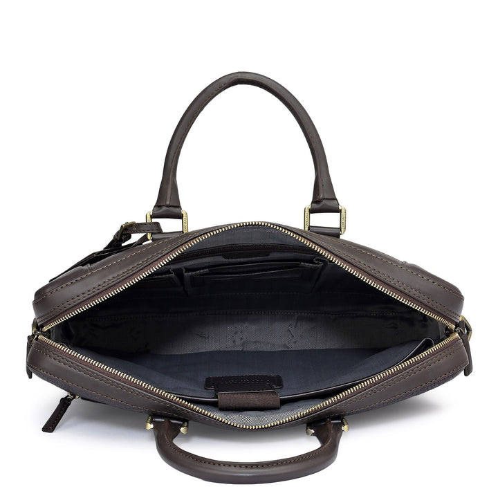 Mat Emboss Leather Laptop Bag - Brown