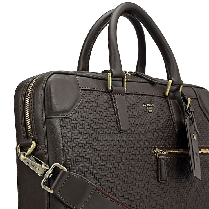 Mat Emboss Leather Laptop Bag - Brown
