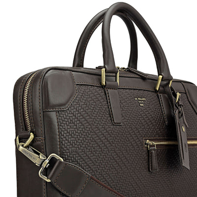 Mat Emboss Leather Laptop Bag - Brown