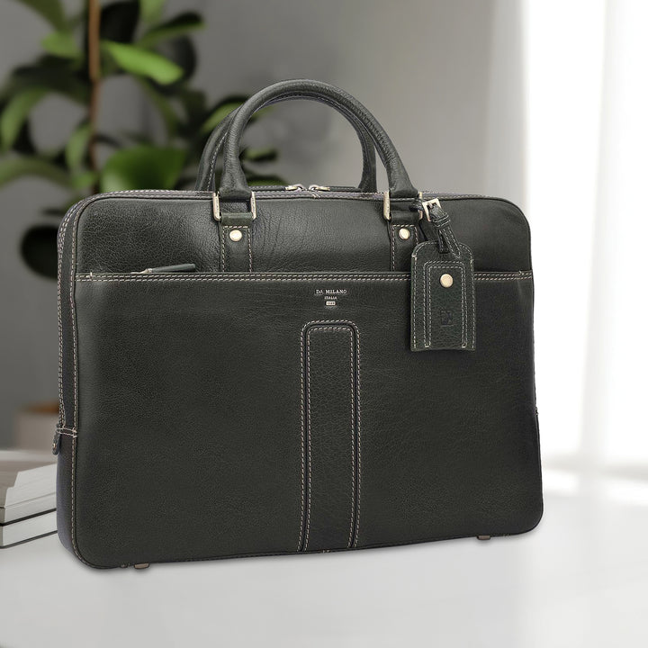 Elephant Pattern Leather Laptop Bag - Green