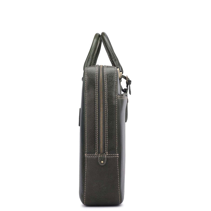 Elephant Pattern Leather Laptop Bag - Green