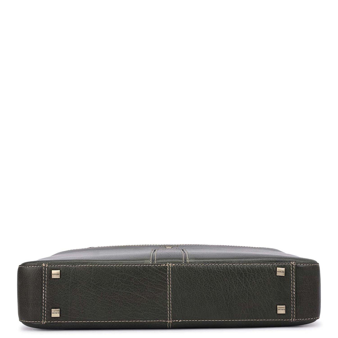 Elephant Pattern Leather Laptop Bag - Green