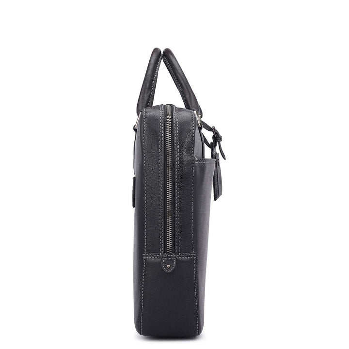Elephant Pattern Leather Laptop Bag - Navy